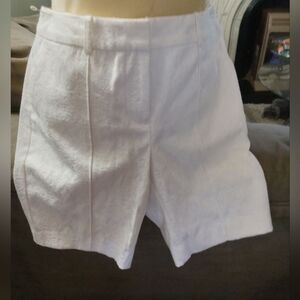 Elegant White Brocade Textured Shorts with Seamed Front.